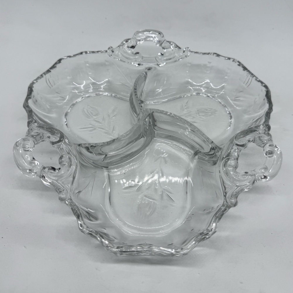 Vintage Cambridge Glass “Diane Clear” 3400/91 -3 Part Candy/Relish Dish